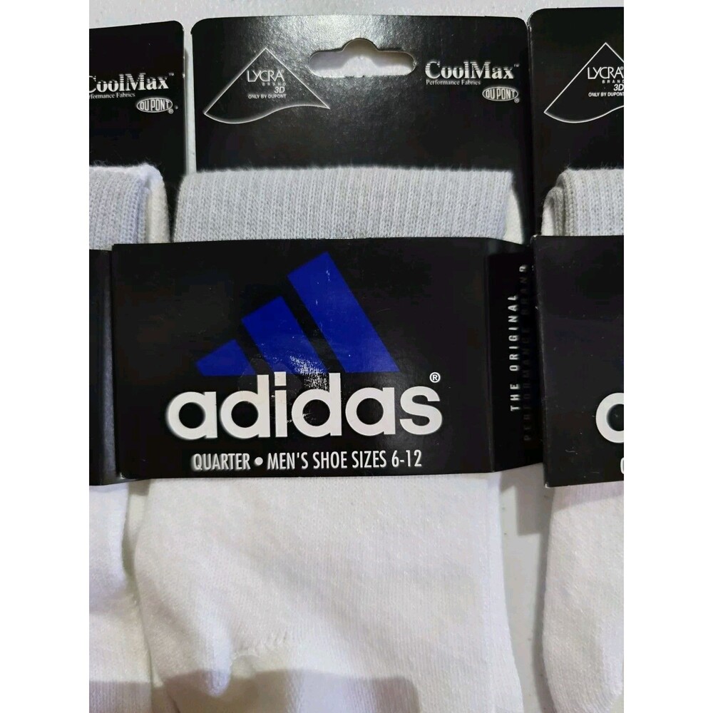 Vintage Adidas 3 Pair Men’s Quarter Socks 10-13 White Made In USA NOS Classics - Picture 2 of 4